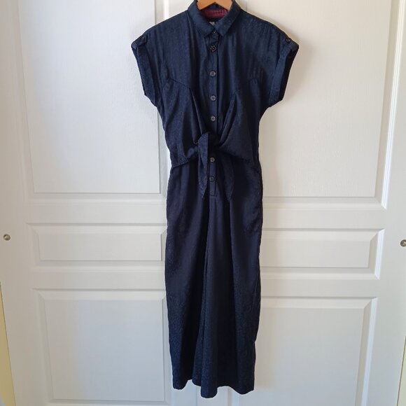 Ett Twa Anthropologie Women's Navy Blue Floral James Tie-Waist Jumpsuit Size 0 - Picture 1 of 16